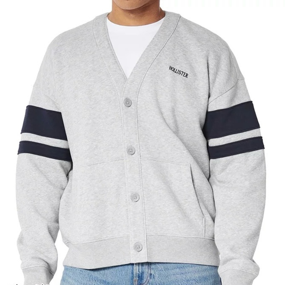 Hollister Grey Cardigan with Navy Stripes